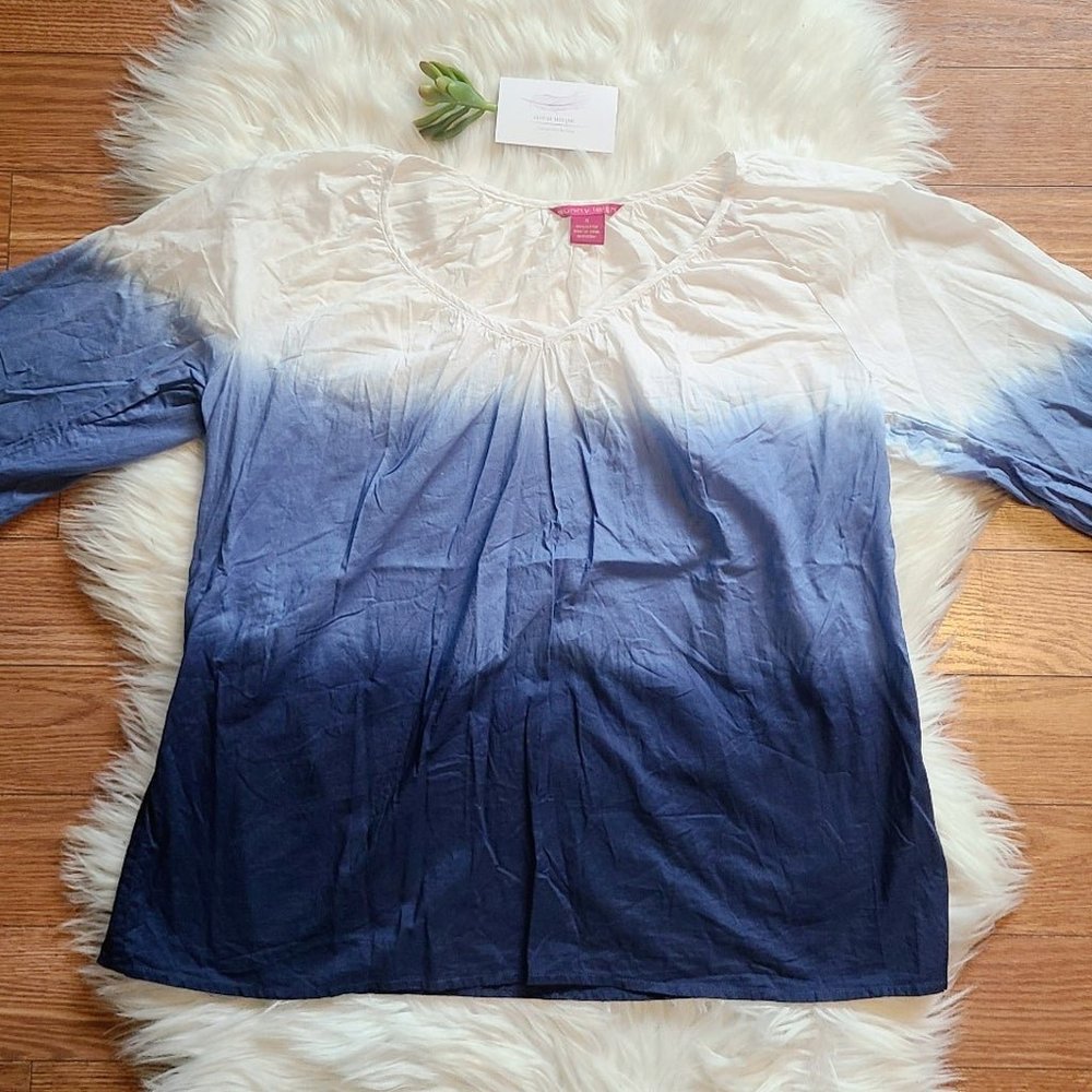 Ombre Dyed Longsleeve Vneck Tunic Top Women's Size Small